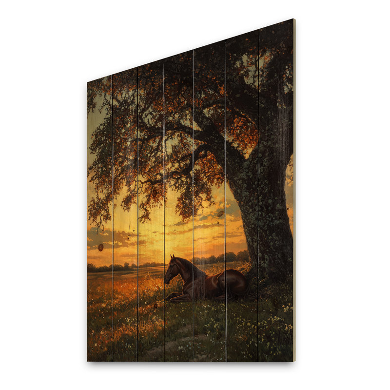 Cheval et le chêne V - décoration murale cheval en bois sur bois de pin naturel, H 40 po x l 30 po x P 0,78 po
