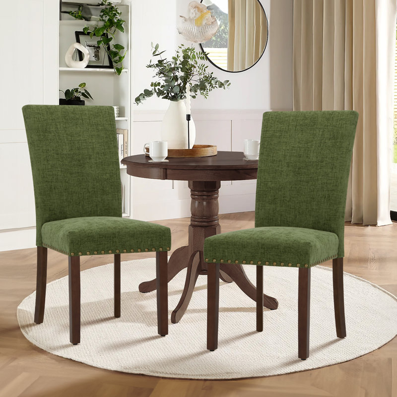 Chaise de salle à manger rembourrée Nailhead, Vert