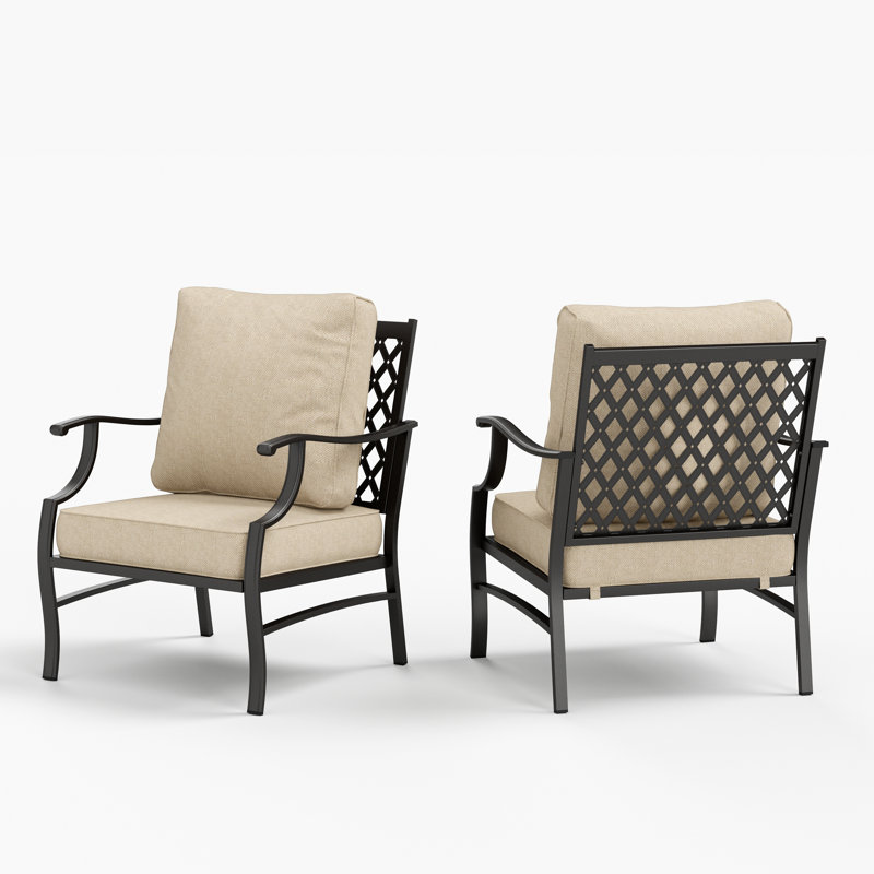 Argirios Metal Patio Chair with Cushions(Set of 2), Beige
