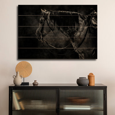 Reproduction d'art mural en bois - Cheval en animal noir et blanc par Adrian Vieriu