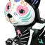 Figurine de chat squelette en résine, style gothique, pour le Jour des Morts, avec détails multicolores, 20 cm de large.