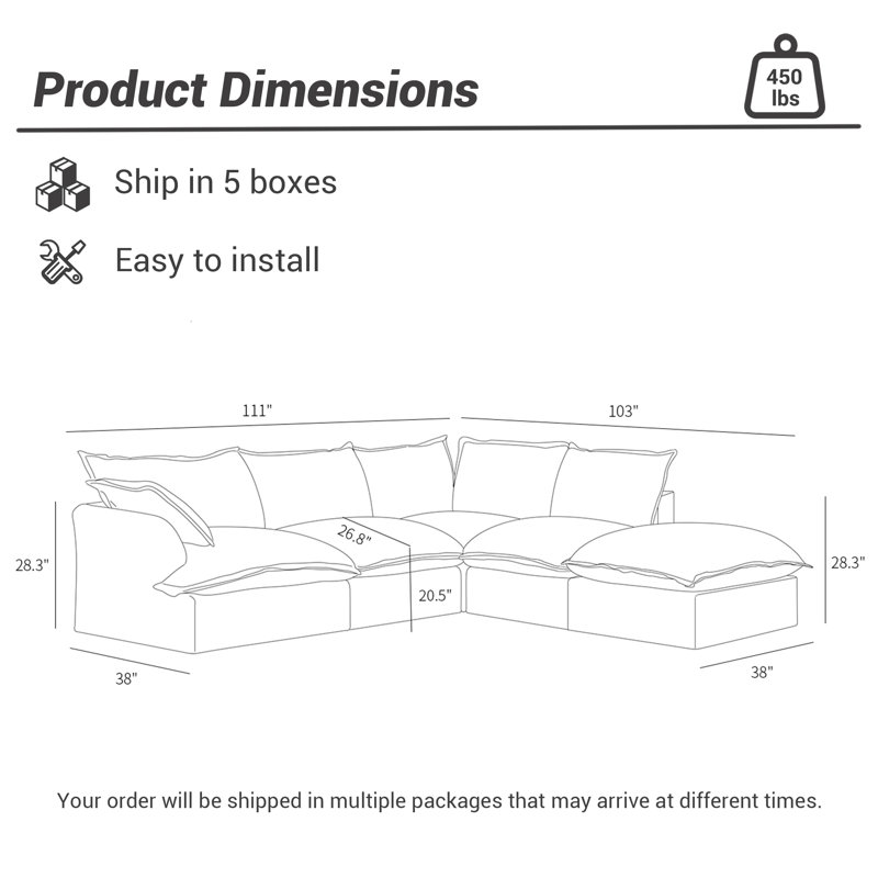 Canapé modulaire 115 po, Mélange de lin blanc Keivon