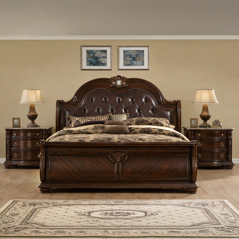 Jazzlene King 3PC Dark Walnut, King, 3 Pcs: Bed, 2 Nightstands