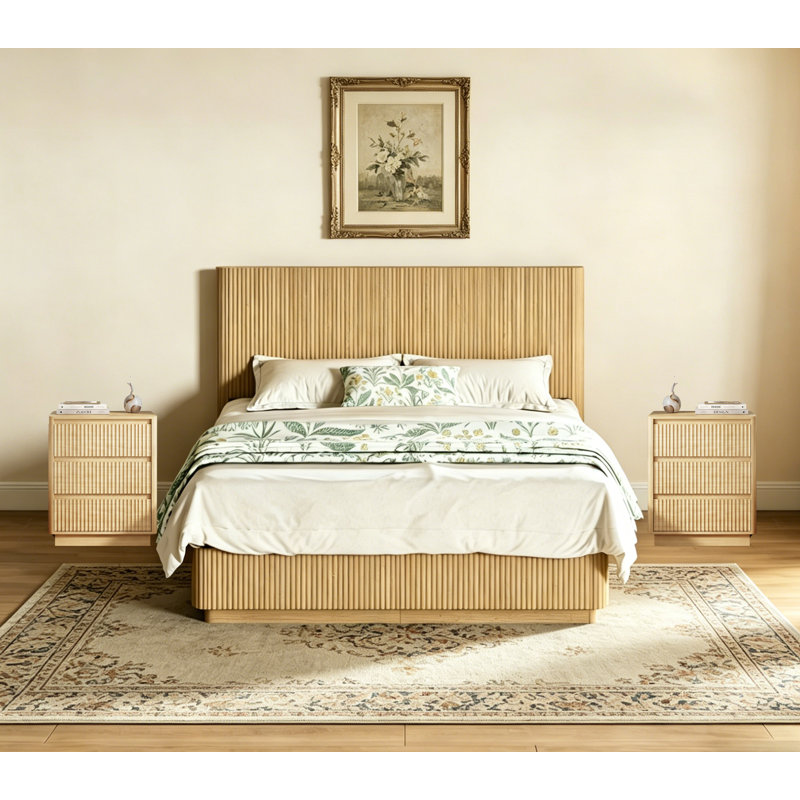 Ensemble de chambre à coucher 3 pièces pour grand lit avec lumières DEL et station de charge