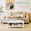 Table basse à plateau relevable avec rangement dissimulé et tablettes de présentation, blanc / brun