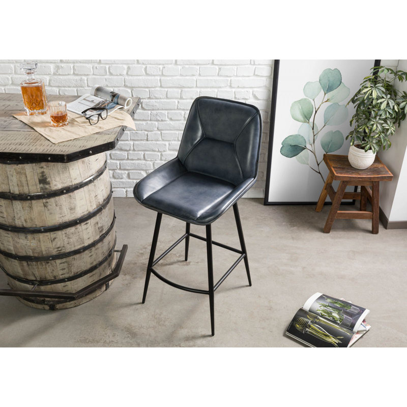 Iron Label Upholstered Bar Stool, Blue