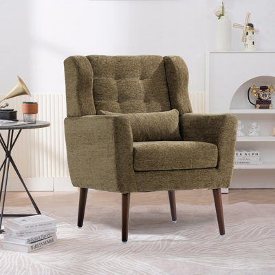 Fauteuil d'appoint de style moderne, fauteuils en chenille pour le salon, fauteuil d'appoint rembourré en tissu Mordern, fauteuil d'appoint de style salon confortable avec coussin rembourré doux dans un petit espace, pour chambre à coucher, avec coussin, pieds en bois massif