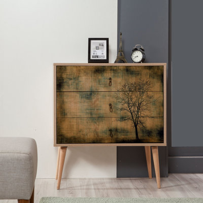 Modern Scandinavian Dresser with 3 Drawers, Sonoma Oak, 31.5 x 35.4 x 15.7 inches | 100% Melamine Coated Particle Board, 0.7 inch Thickness | Hornbeam Legs, Metal & Rope Handles, UV Coating, Wall-Mountable, Stylish Storage Solution