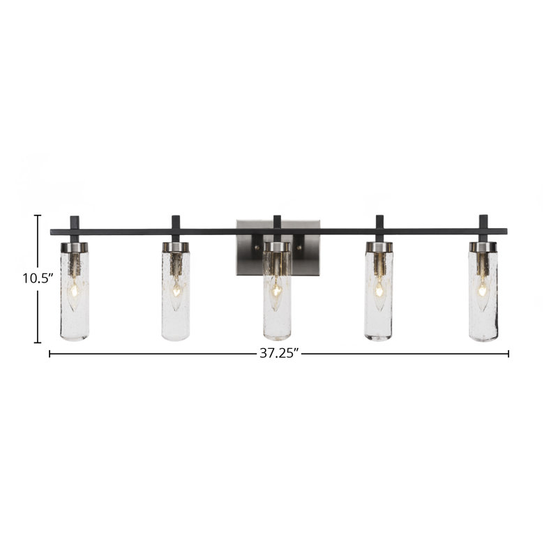Salinda 5 Light Bath Bar, Clear Bubble, Matte Black/Brushed Nickel