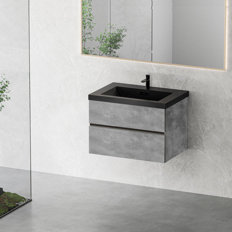 Bathroom Vanity Cabinet 30", Grey With Quartz Sand Sink And Soft Close Mark 30" Grey, Basin