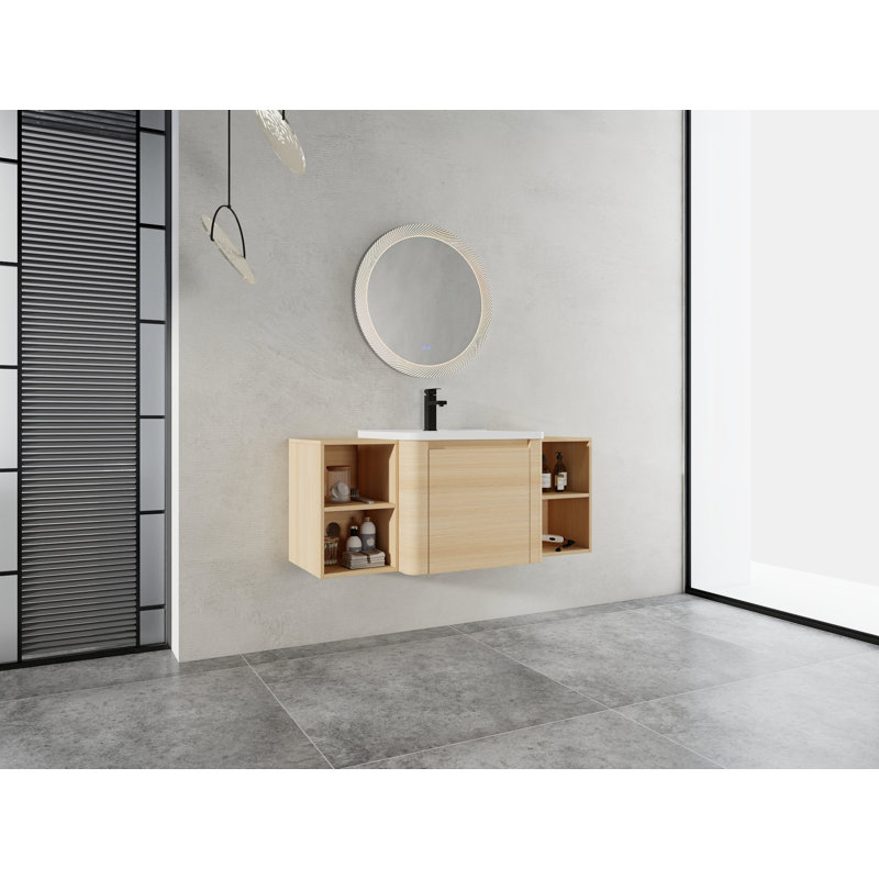 Meuble-lavabo de salle de bain, 47,6 po, contreplaqué, 1 pièce, mural, chêne blanc américain, 48" W