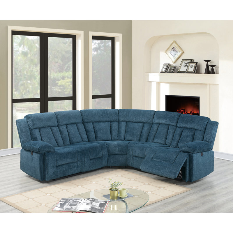 Battles Upholstered Power Reclining L-Shaped Sectional Symmetrical, Dark Blue