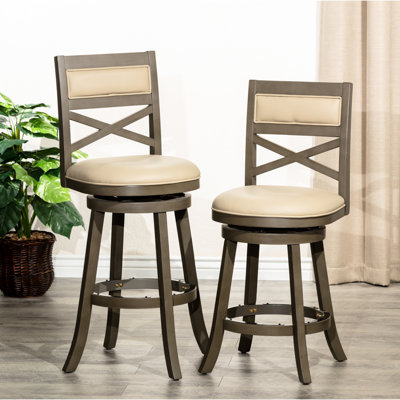 Tabouret pivotant de 24 po de hauteur comptoir, finition gris patiné, siège en cuir français - Améliorez votre tabouret de salle à manger en gris