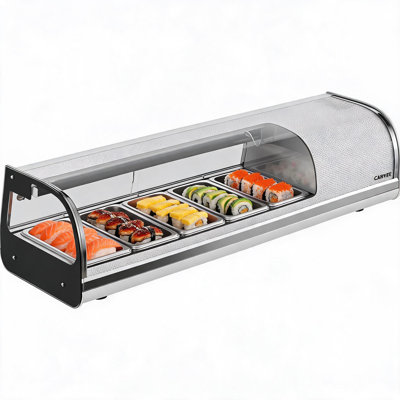 1.8 Cu.ft Commercial Sushi Display Case, 5-Pan Countertop, 35.6-46.4°F