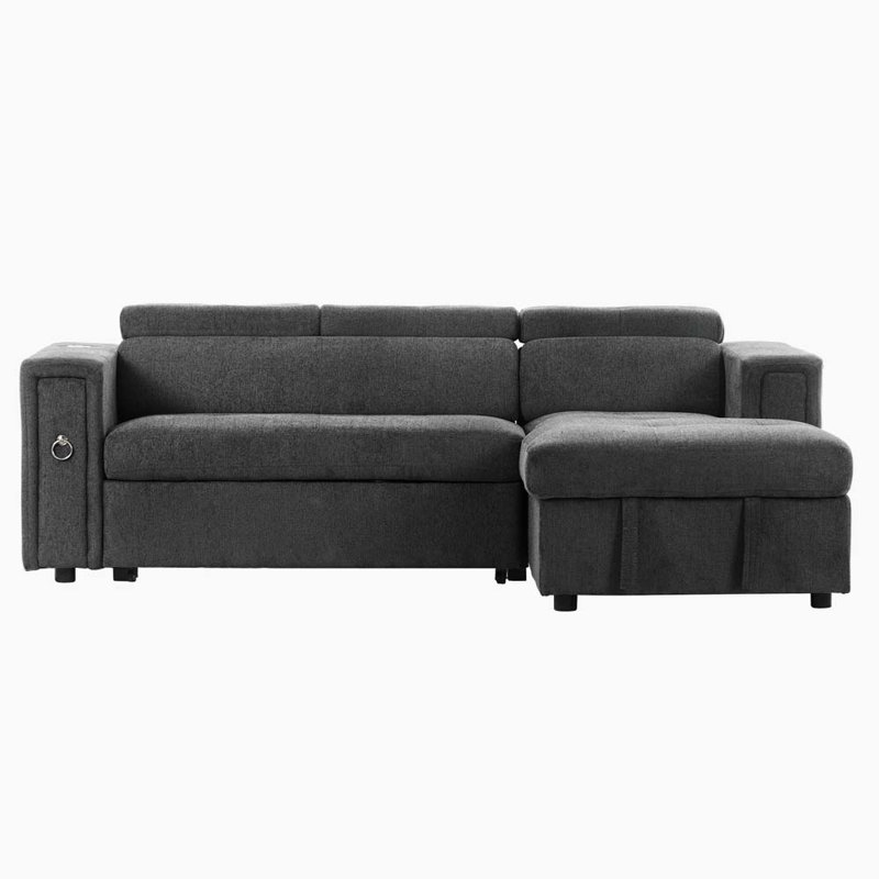 Canapé modulaire rembourré en L 4 pièces avec repose-tête réglable, charge sans fil, porte-gobelets et rangement dissimulé, canapé modulaire, canapé modulaire 4 pièces