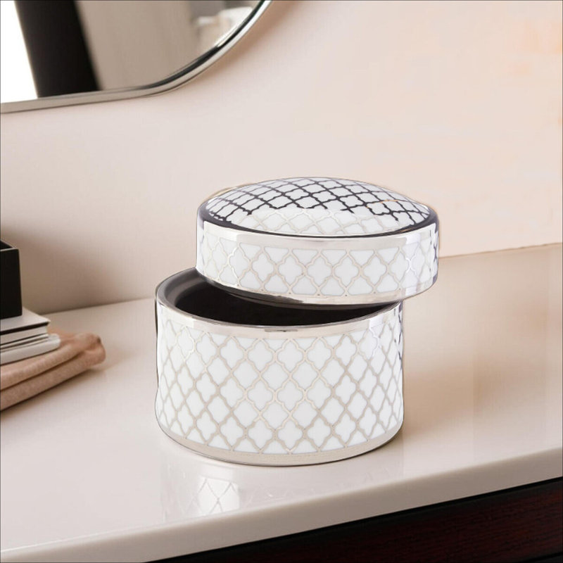 Lucrezia Ceramic Decorative Box, 8cm H x 16cm W x 16cm D