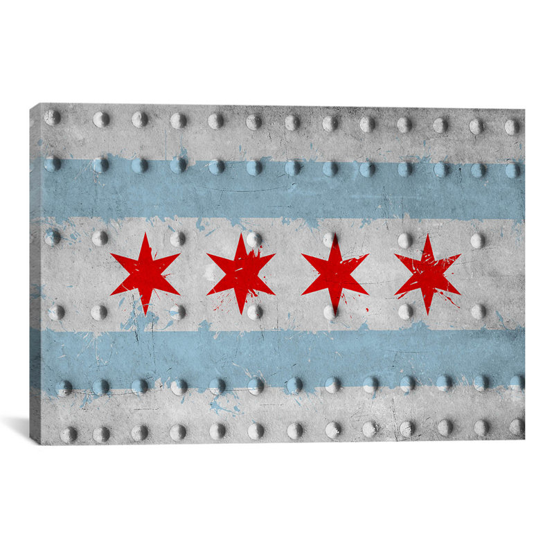 Chicago, Illinois - Rivet grunge, impression sur toile, H 40 po x l 60 po x P 1,5 po, Toile tendue, Pas de tapis