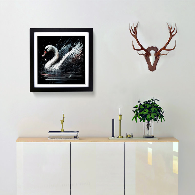 Swan Grunge Art - Framed Print, Black