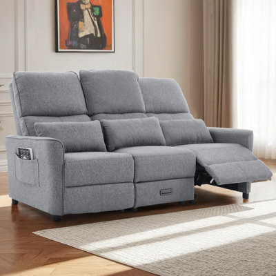 3-Seater Manual Reclining Sofa With Flip Console, Cup Holders, USB & Type-C Charging, Hidden Drawer & Side Pockets