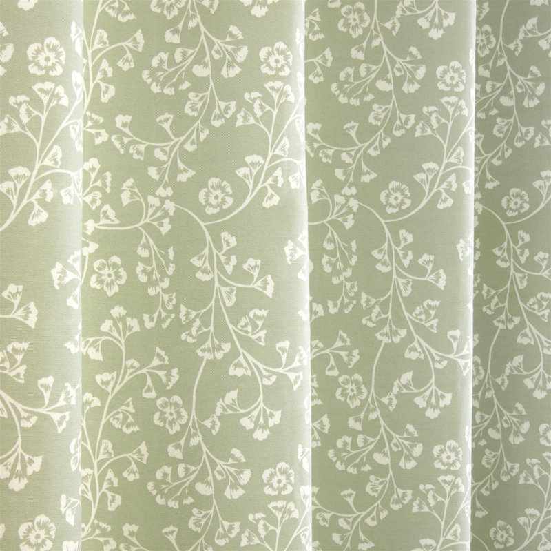 Sade Fully Lined Ready Made Floral Eyelet Curtains, Green, 46cm Width x 54cm Drop