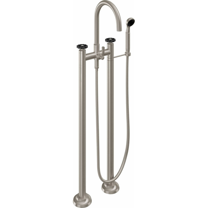 Descanso Tub Filler with Diverter, Cross Handle, Satin Nickel/Black