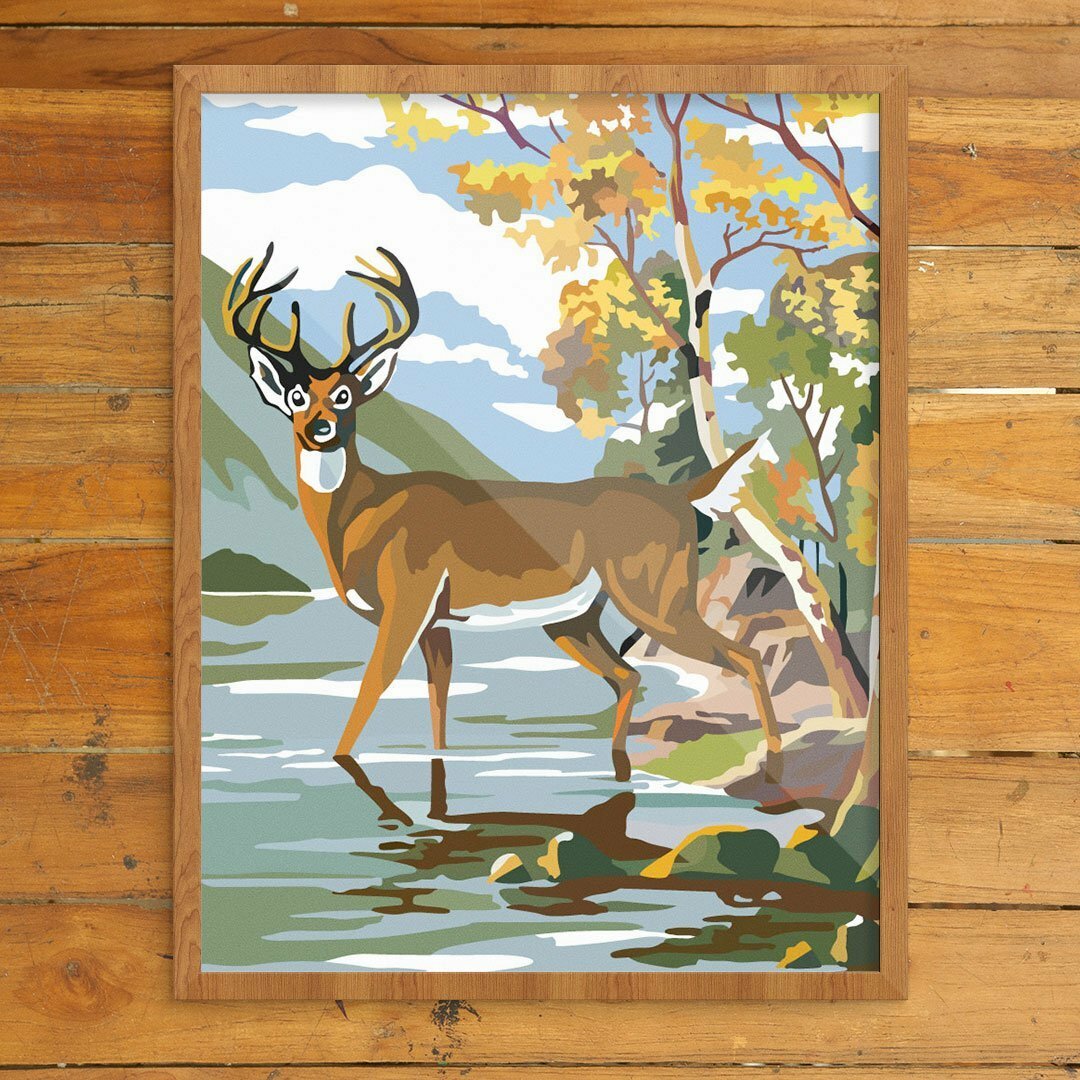 Millwood Pines Paint By Number Deer & Lake On Paper Print
