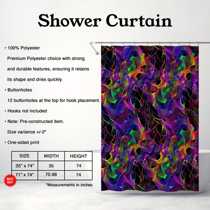 Rideaux de douche psychédéliques - Premium, H 74 po x l 71 po