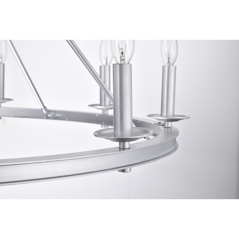 Lustre en roue de chariot à 10 lumières de style bougie Reeder, Argent