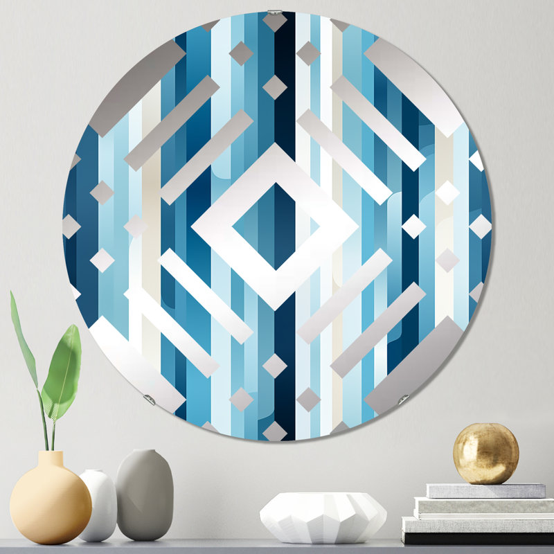 Blue Horizon Lines Striped Pattern - Diamond Decorative Mirror, 31.4" x 31.4"