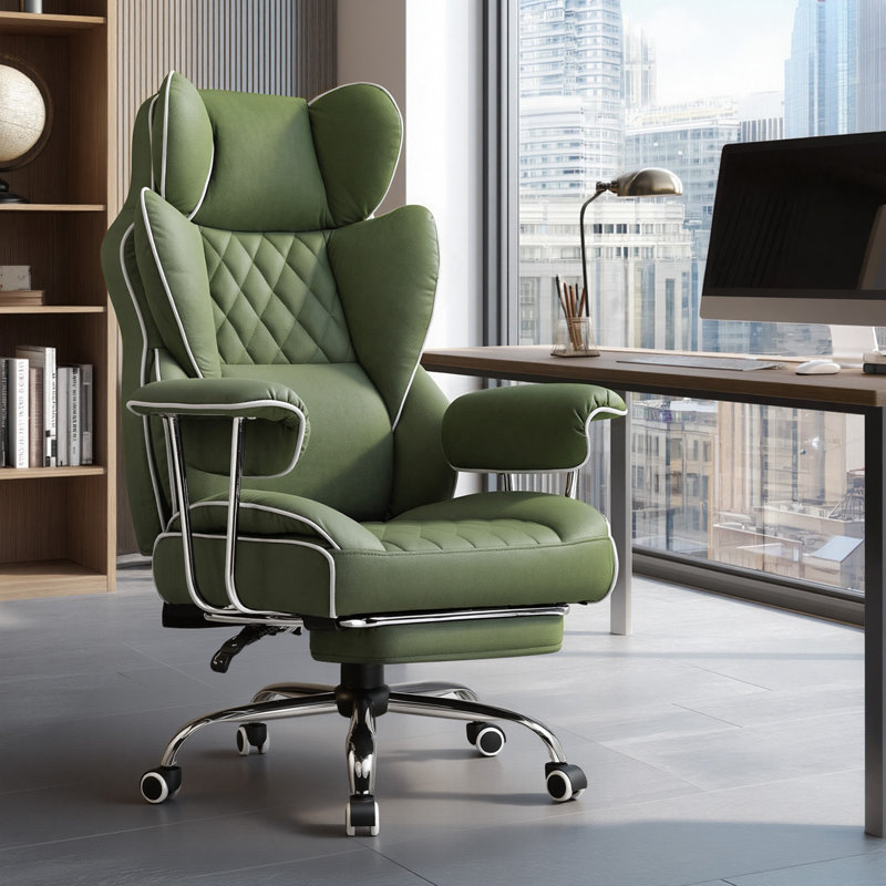 Inbox Zero Adjustable Reclining Ergonomic Faux Leather Swiveling PC & Racing Game Chair, Green
