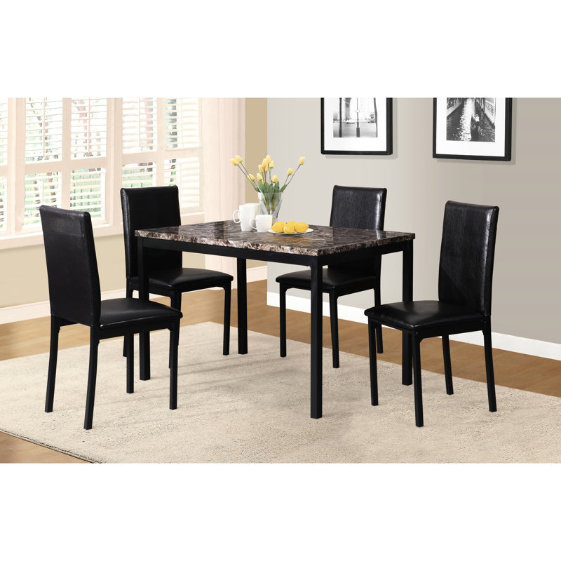 Table de salle à manger en métal avec revêtement en stratifié noir imitation marbre. Convient aux petits repas. 30 po x 48 po, H 30 po. Surface d'assemblage requise. Convient pour une utilisation à manger / déjeuner.