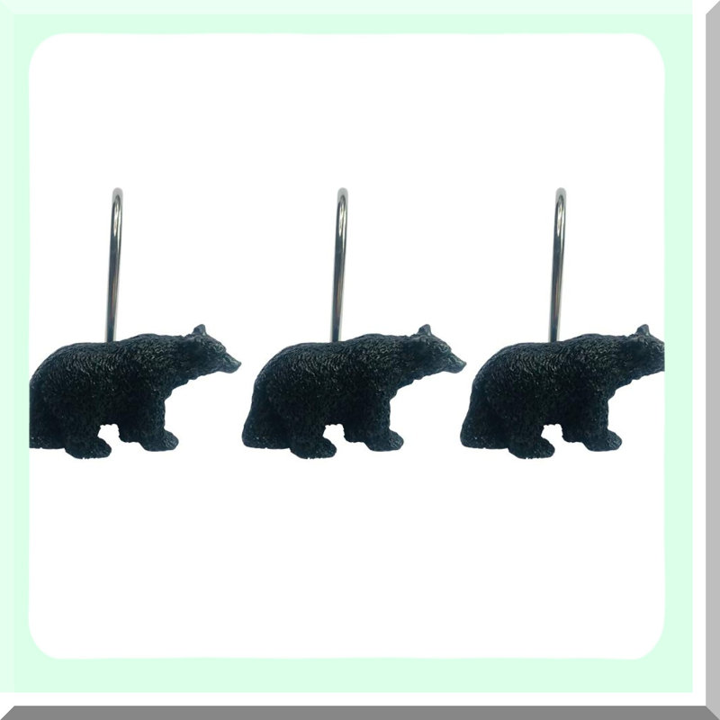 Rustic Black Bear Lodge Shower Curtain Hooks - Set of 12
