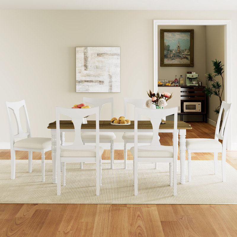 7 - Piece Modern Dining Table Set, Natural/White