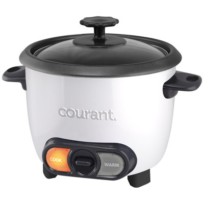 Courant 8 Cup Rice Cooker (Cooked), Automatic Keep Warm, Glass lid with Built- In Lid Holder, Removable Non-stick Bowl, Includes Measuring Cup & Spoon - Red