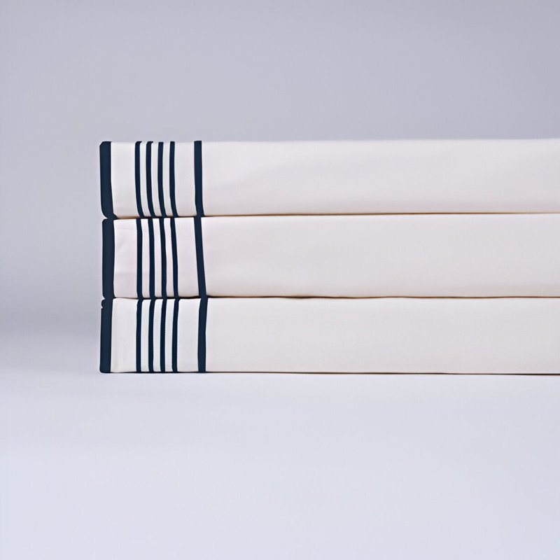 Smart Border 400TC Cotton Embroidery Cotton 4 Piece Sheet Set Fitted Sheet Fits Upto 16" Deep Pocket, Full XL Sheet Set