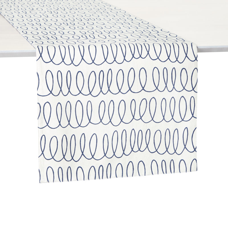 Loop And Dot Geometric Table Runnner, Blue/White, 72" x 15"
