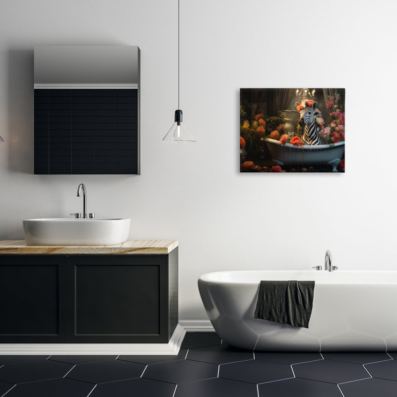 «Zebra Bathing With Florals» par Lazar Studio sur toile, H 24 po x l 30 po