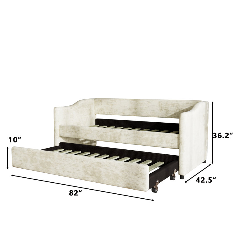 Upholstered Daybed With Trundle, Beige