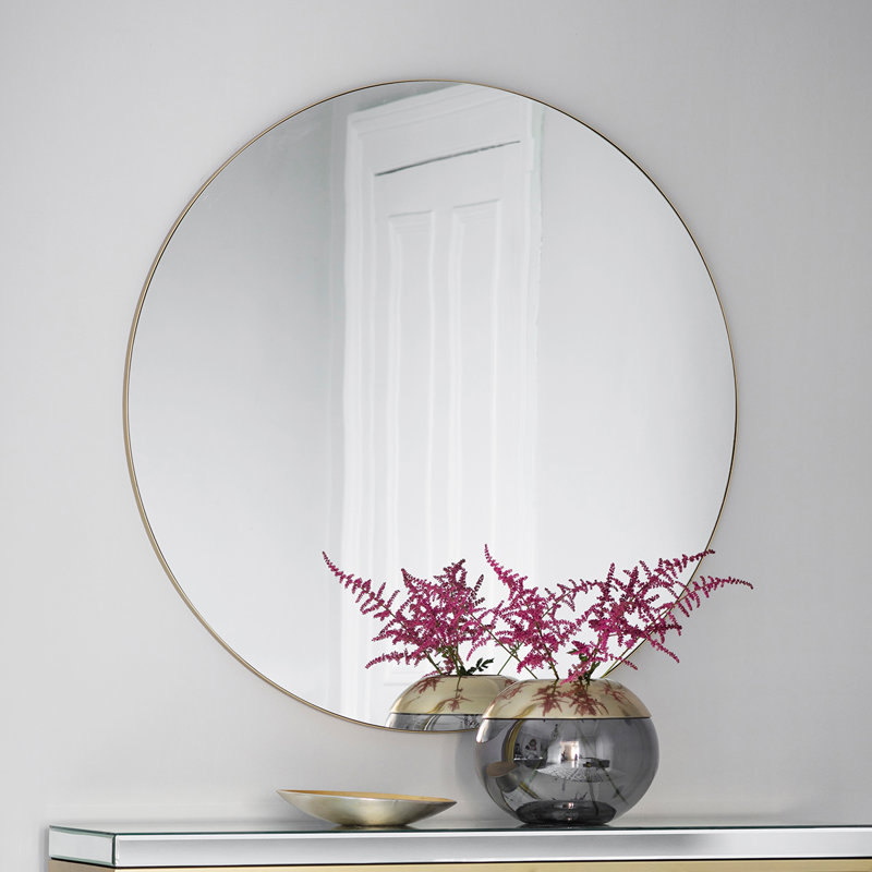 Aguon Flat Wall Mirror, Champagne, Round, 100" x 3.5"