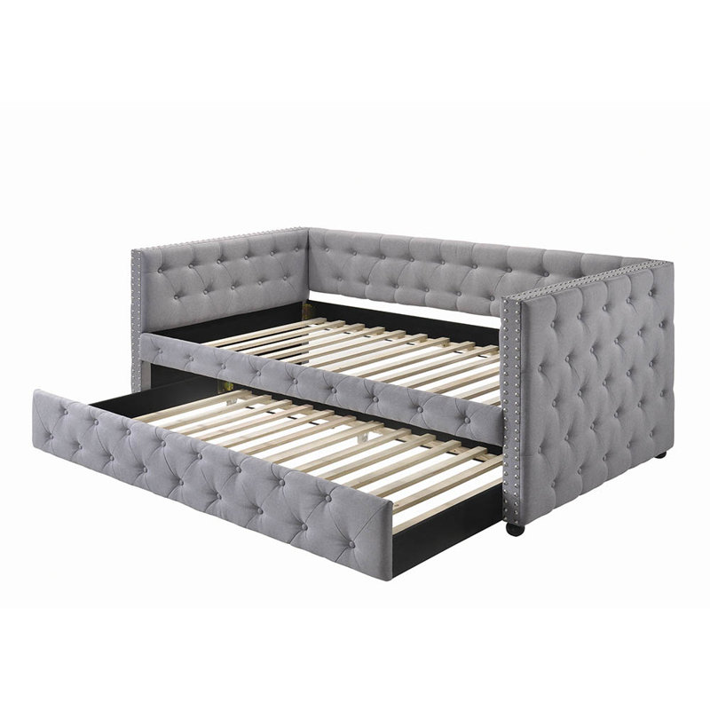 Mockern Tufted Upholstered Daybed With Trundle Grey
