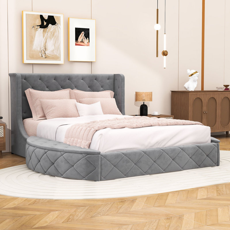 Grand lit plateforme Jorina, gris