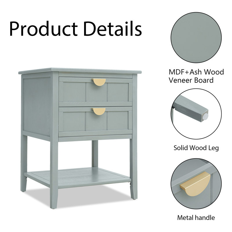 Menisha 15.75'' W Solid Wood Nightstand, Gray