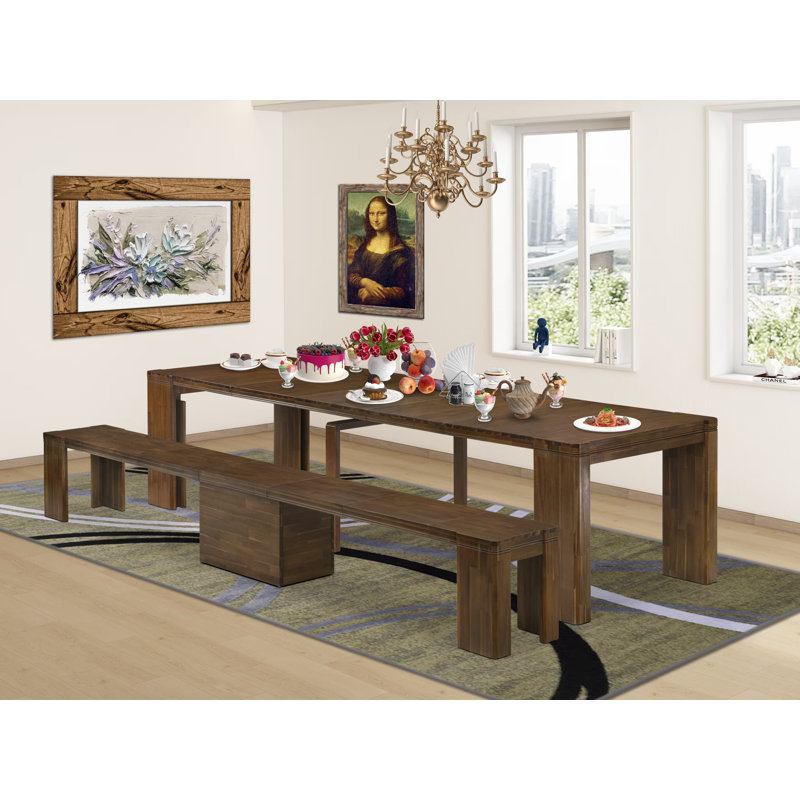 Ensemble de table de salle à manger 2 pièces comprenant une table rectangulaire avec un banc et un noyer antique., Brun