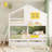 Twin Over Twin Bunk Bed With 2 Drawers, 1 Storage Box, 1 Shelf, Window And Roof-2145331219