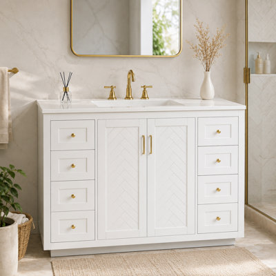 48 Inch Freestanding Bathroom Vanity with 6 Drawers and 2 Soft Close Doors