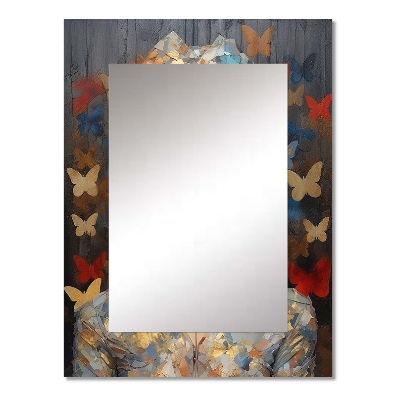 Gold Butterfly woman fashion portrait elegance III - Fashion Decorative Wall Mirror, Modern Large Mirror, Printed Metal Art