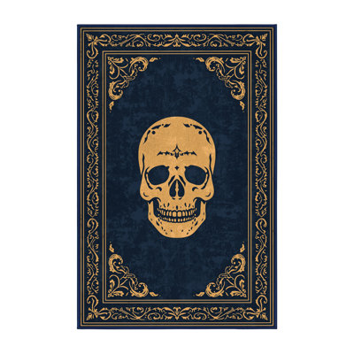 Machine Washable Ahart Halloween Modern & Contemporary Abstract Rug in Gray – Navy Binding