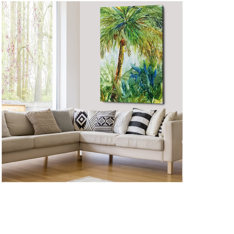 Palmier rétro - reproduction sur toile tendue, H 18 po x l 27 po x P 1,5 po