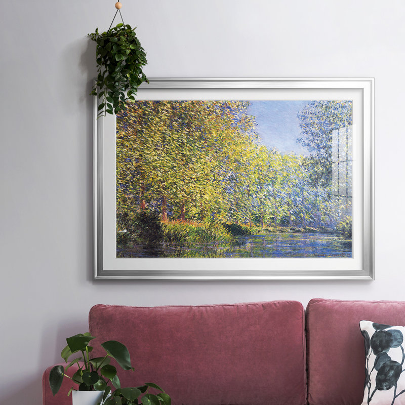 «A Bend In The Epte Giverny», reproduction d'art encadrée sur papier par Claude Monet, Argent, H 19 po x l 27 po x P 1,5 po