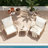 2-Person Outdoor Patio High Back Conversation Set with Wood-Grain Coffee Table & Cushions